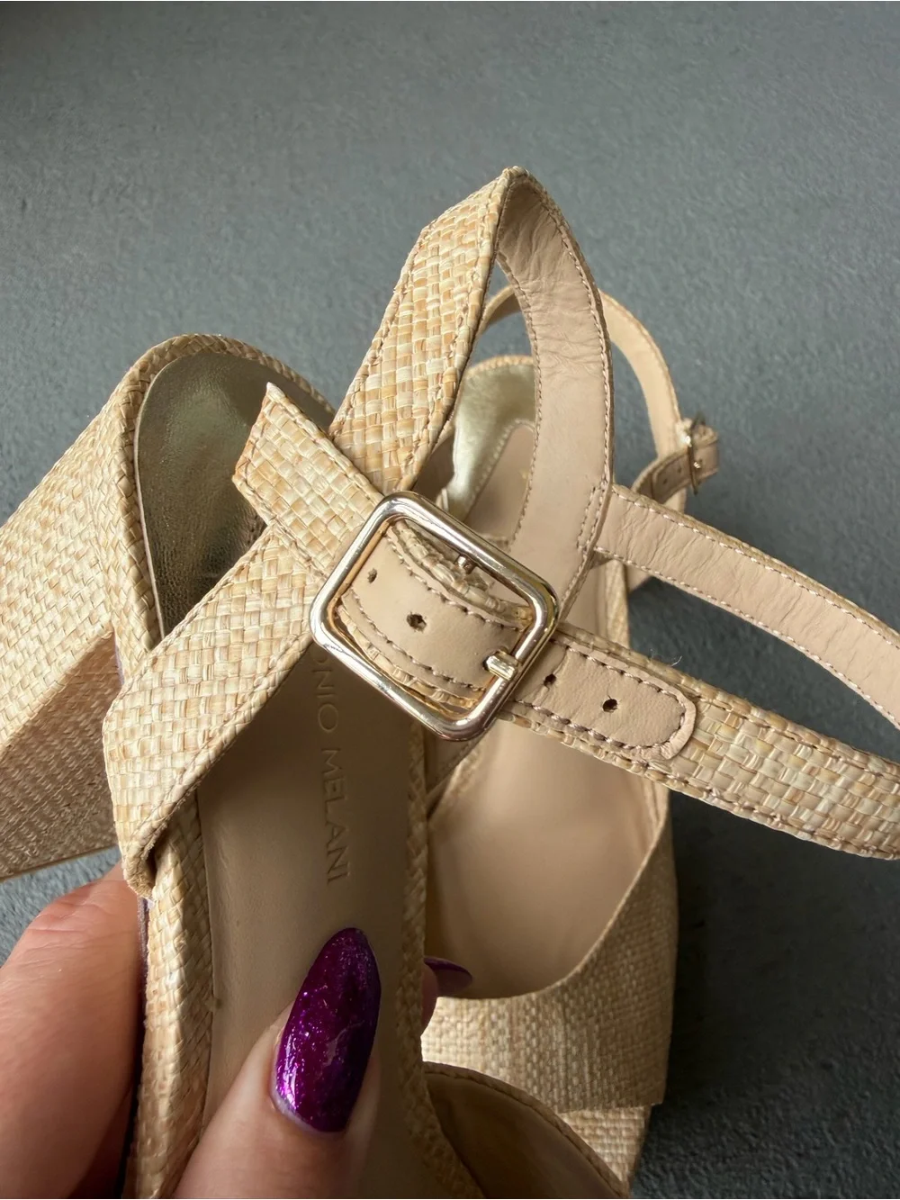 ANTONIO MELANI Bonny Raffia Platform Block Heel Sandals Sz 10M NWOB